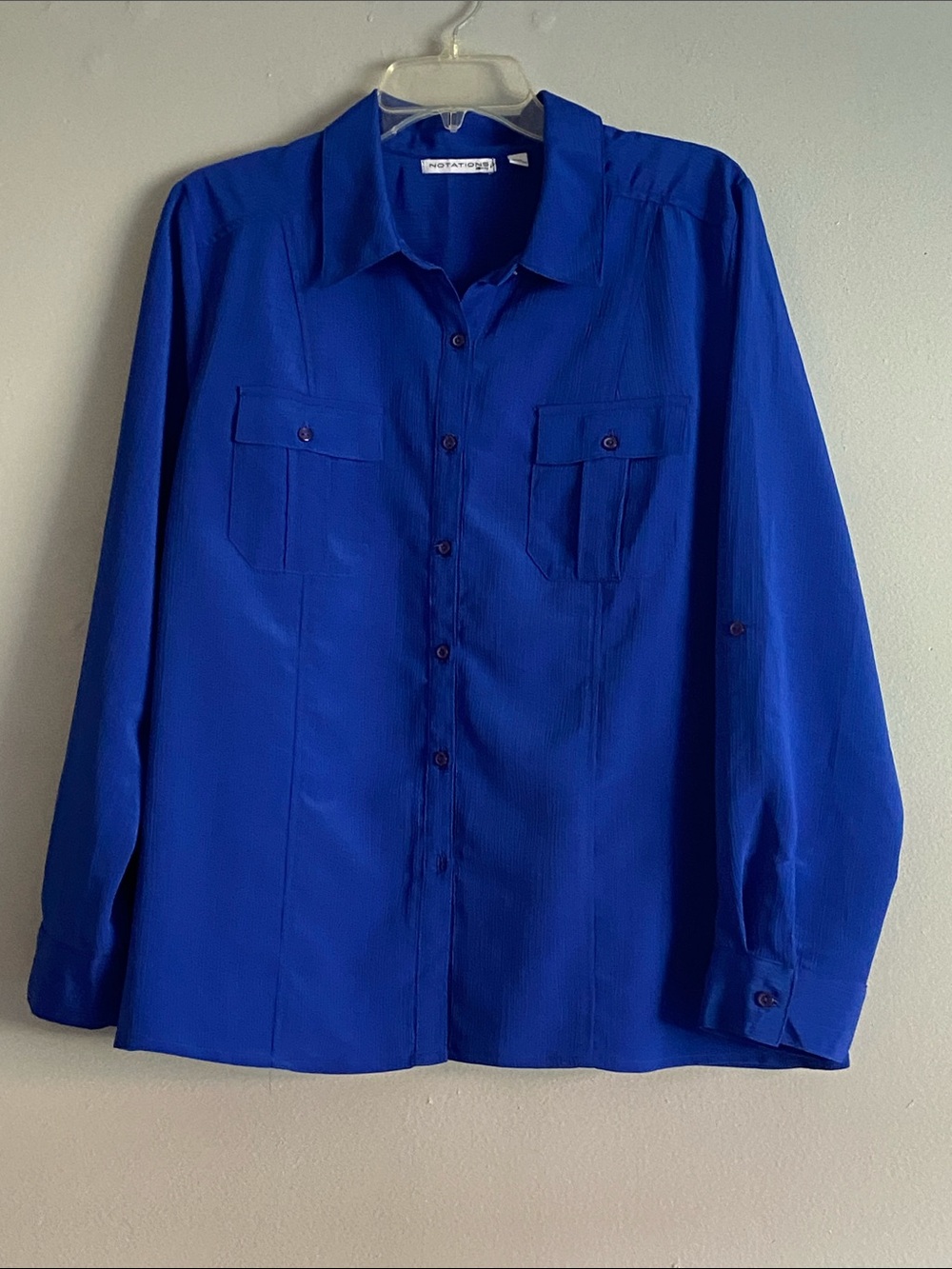 Notations Women’s Royal Blue Button-Front Long Sleeve Blouse Size PXL